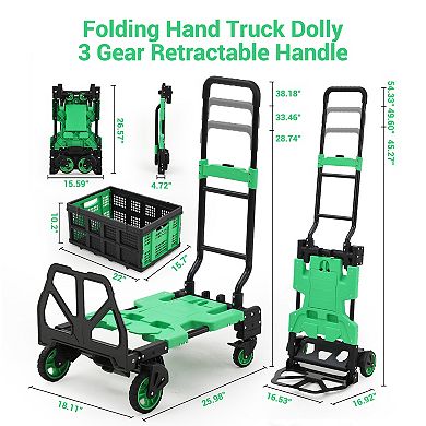 2-in-1 Folding Hand Truck with Folding Basket, Retractable Handle & 4 Wheels, 330 LB Capacity