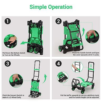 2-in-1 Folding Hand Truck with Folding Basket, Retractable Handle & 4 Wheels, 330 LB Capacity