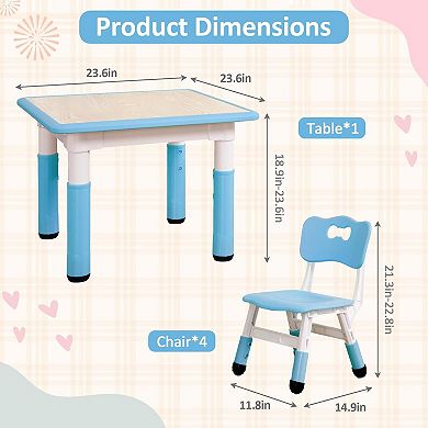 Kids Table and Chairs Set Adjustable Height Toddler Table