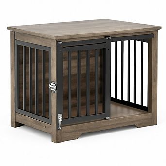32" Heavy Duty Wooden Dog Crate Furniture with Barn Doors for Small Medium Dogs