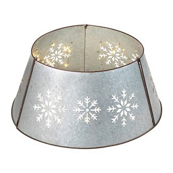 Glitzhome 21" D Snowflake Galvanized Tree Collar, Metal Tree Skirt Tree Ring
