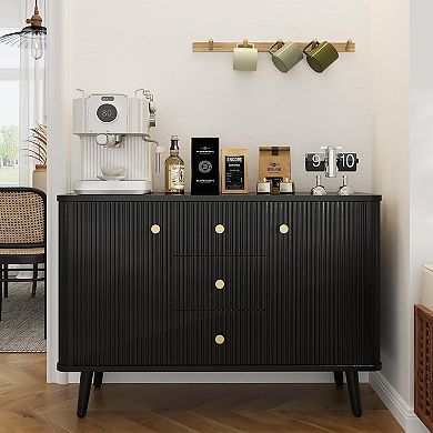 47" Modern Fluted Sideboard Buffet Cabinet with 3 Drawers Slim Kitchen Storage Cabinet