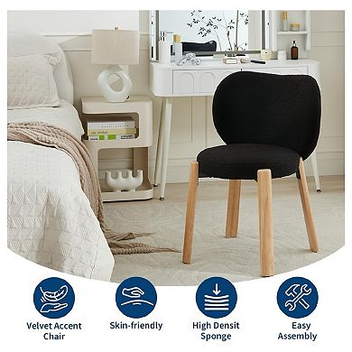 1PCS Modern Vanity Stool with Love-Heart Shaped Backrest, Plush Teddy Upholstery
