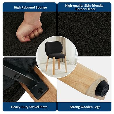 1PCS Modern Vanity Stool with Love-Heart Shaped Backrest, Plush Teddy Upholstery