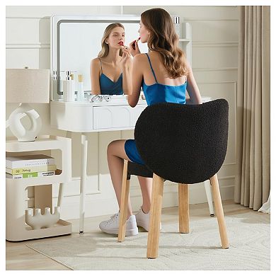 1PCS Modern Vanity Stool with Love-Heart Shaped Backrest, Plush Teddy Upholstery