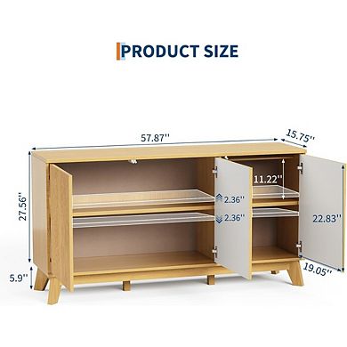 58" Modern Farmhouse Buffet Cabinet Adjustable Shelves Wood Storage Sideboard