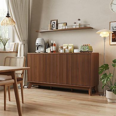 58" Modern Farmhouse Buffet Cabinet Adjustable Shelves Wood Storage Sideboard