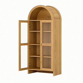 70" Tall Arched Kitchen Pantry Cabinet 5 tier Wood Display Storage Cabinet
