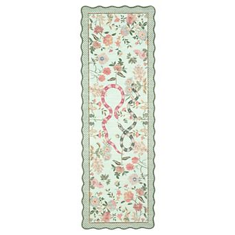 Scalloped Machine Washable Rug Non-Slip Floral Floor Mats Non-Shedding Low Pile Carpet