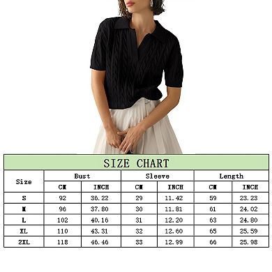 Womens Short Pullover Shirt Sleeve Casual Sweaters Tops V Neck Lapel Cable Knit Sweater Summer