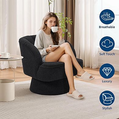 2pcs Swivel Barrel Accent Chair,360 Degree Upholstered Armchair with Striped Backrest&Plush Padding
