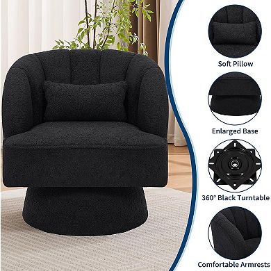 2pcs Swivel Barrel Accent Chair,360 Degree Upholstered Armchair with Striped Backrest&Plush Padding