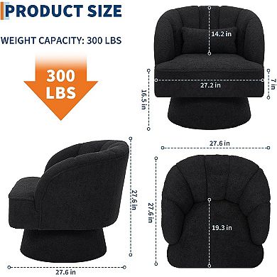 2pcs Swivel Barrel Accent Chair,360 Degree Upholstered Armchair with Striped Backrest&Plush Padding