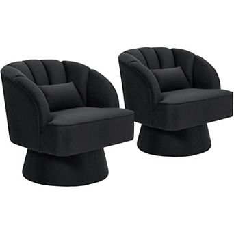 2 pc Swivel Barrel Accent Chair,360 Degree Upholstered Armchair with Striped Backrest&Plush Padding