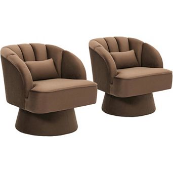 2 pc Swivel Barrel Accent Chair,360 Degree Upholstered Armchair with Striped Backrest&Plush Padding