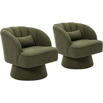 2 pc Swivel Barrel Accent Chair,360 Degree Upholstered Armchair with Striped Backrest&Plush Padding