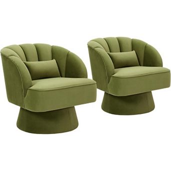 2 pc Swivel Barrel Accent Chair,360 Degree Upholstered Armchair with Striped Backrest&Plush Padding