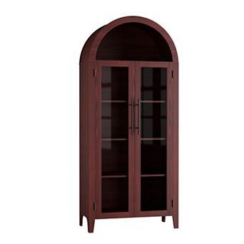Arched Kitchen Pantry Cabinet,Farmhouse 5 tier Display Shelf with Adjustable Shelf&Large Glass Doors