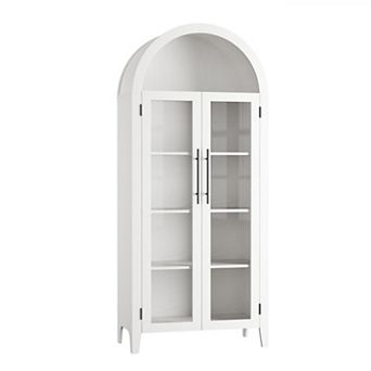 Arched Kitchen Pantry Cabinet,Farmhouse 5 tier Display Shelf with Adjustable Shelf&Large Glass Doors