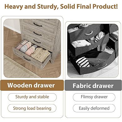 5 Dresser for Bedroom,41.3"Tall Vertical Drawer Dresser with Large Storage,Freestanding Closet Chest