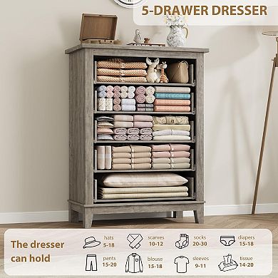 5 Dresser for Bedroom,41.3"Tall Vertical Drawer Dresser with Large Storage,Freestanding Closet Chest