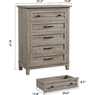 5 Dresser for Bedroom,41.3"Tall Vertical Drawer Dresser with Large Storage,Freestanding Closet Chest
