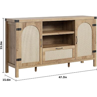 47.2" Buffet Cabinet with Storage, Farmhouse Kitchen Sideboard with Drawer,Rattan Coffee Bar Cabinet