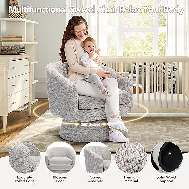 Chenille Swivel Accent Chair, 360° Rotating Lounge Chair with Side Pocket Storage for Living Room