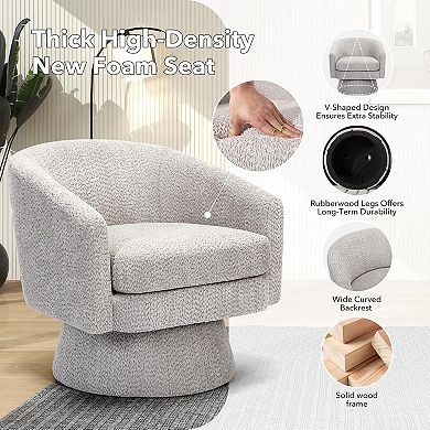 Chenille Swivel Accent Chair, 360° Rotating Lounge Chair with Side Pocket Storage for Living Room
