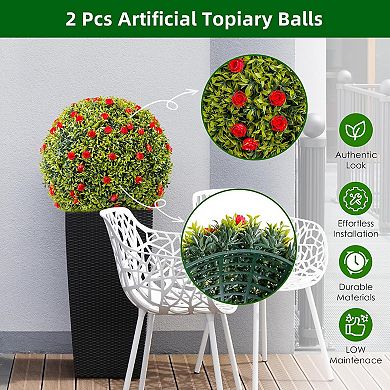 Artificial Plant Topiary Ball Set, Decorative Artificial Boxwood Balls with Flowers, Faux Greenery