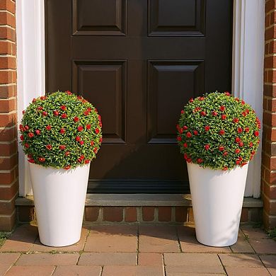 Artificial Plant Topiary Ball Set, Decorative Artificial Boxwood Balls with Flowers, Faux Greenery