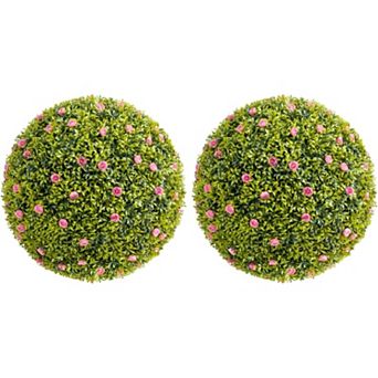 Artificial Plant Topiary Ball Set, Decorative Artificial Boxwood Balls with Flowers, Faux Greenery