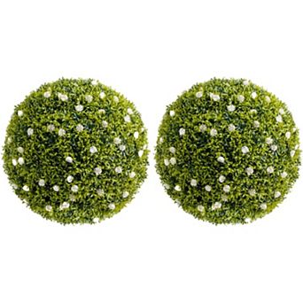 Artificial Plant Topiary Ball Set, Decorative Artificial Boxwood Balls with Flowers, Faux Greenery