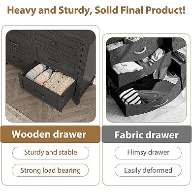 6 Dresser for Bedroom, 47" Wide Drawer Dresser with Storage Freestanding,Wooden Closet Storage Chest