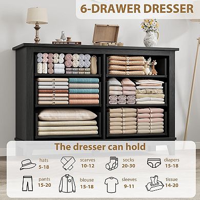 6 Dresser for Bedroom, 47" Wide Drawer Dresser with Storage Freestanding,Wooden Closet Storage Chest