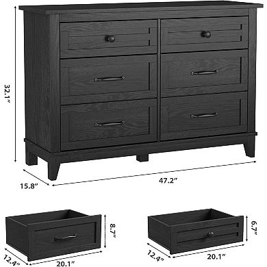 6 Dresser for Bedroom, 47" Wide Drawer Dresser with Storage Freestanding,Wooden Closet Storage Chest