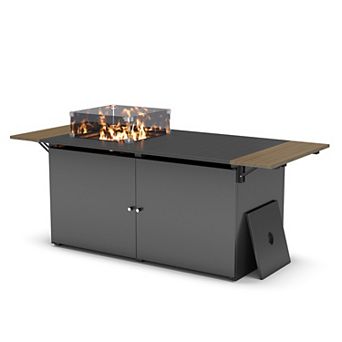Fire Pit Table 64 Inch with Lid, 55, 000 BTU Gas Fire Pits for Outside Patio with Glass Wind Guard