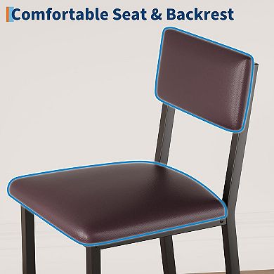 Dining Table Set for 2 W/Footrest & Backrest, Counter Height Table with 2 Upholstered Bar Chairs