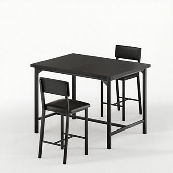 Dining Table Set for 2 W/Footrest & Backrest, Counter Height Table with 2 Upholstered Bar Chairs