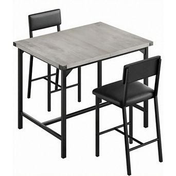 Dining Table Set for 2 W/Footrest & Backrest, Counter Height Table with 2 Upholstered Bar Chairs