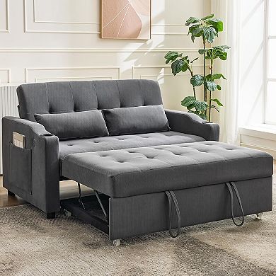 3 in 1 Convertible Sleeper Sofa Bed, Corduroy Futon Couches with Pull-Out Bed, Adjustable Backrest