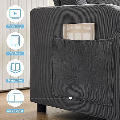 3 in 1 Convertible Sleeper Sofa Bed, Corduroy Futon Couches with Pull-Out Bed, Adjustable Backrest