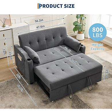 3 in 1 Convertible Sleeper Sofa Bed, Corduroy Futon Couches with Pull-Out Bed, Adjustable Backrest