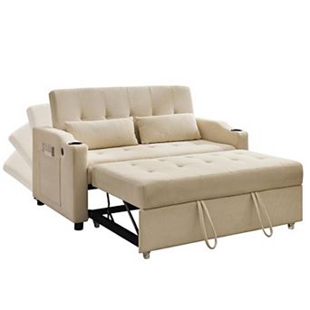 3 in 1 Convertible Sleeper Sofa Bed, Corduroy Futon Couches with Pull-Out Bed, Adjustable Backrest