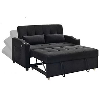 3 in 1 Convertible Sleeper Sofa Bed, Corduroy Futon Couches with Pull-Out Bed, Adjustable Backrest
