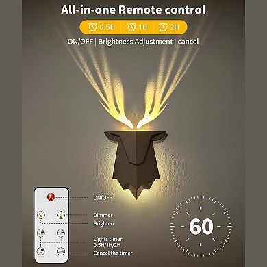 Dimmable Deer Wall Lamp, Antler Wall Lamp with Remote
