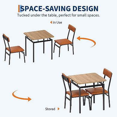 3-Piece Dining Set, Table & Chair Set for Home w/ 2 Chairs, Padded Seats & Backrests, Wood Frame