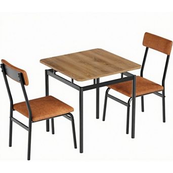 3 pc Dining Set, Table & Chair Set for Home w/ 2 Chairs, Padded Seats & Backrests, Wood Frame