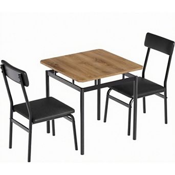 3 pc Dining Set, Table & Chair Set for Home w/ 2 Chairs, Padded Seats & Backrests, Wood Frame