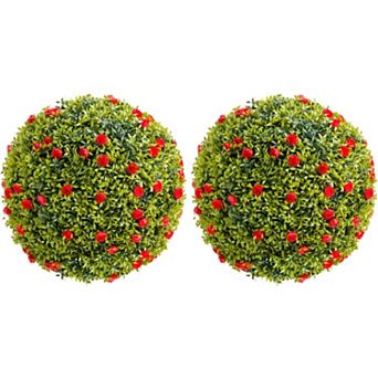 Artificial Plant Topiary Ball Set, Decorative Artificial Boxwood Balls with Flowers, Faux Greenery